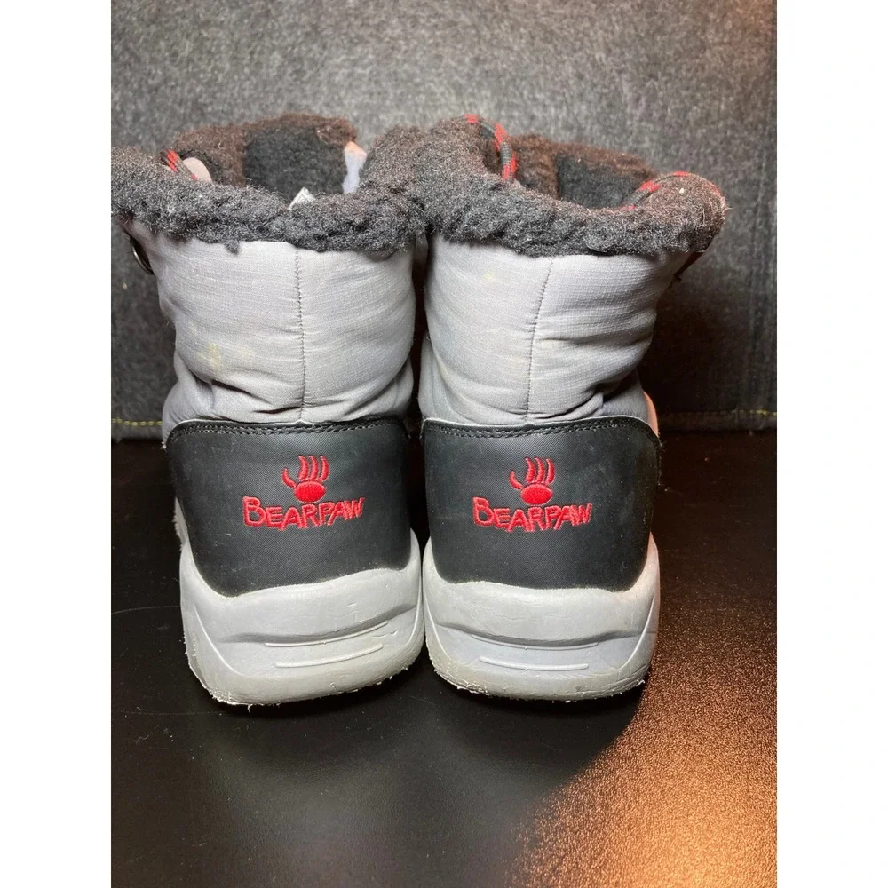 Bearpaw Tundra Youth Snow Boots Grey Black Red Wool Blend Insulated 2363Y Size 4